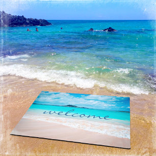 Stylish Modern Hawaii Tropical Beach Photo Welcome Doormat