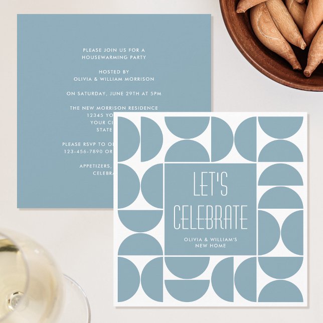 Stylish Modern Housewarming Party Blue Invitation (Creator Uploaded)