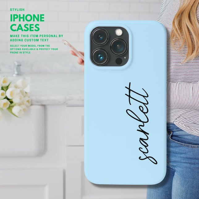 Stylish Modern Light Blue Monogrammed Script Name Case-Mate iPhone Case (Creator Uploaded)