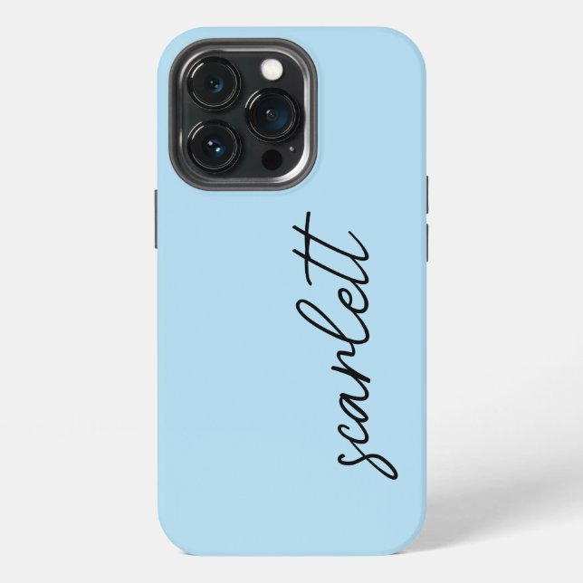 Stylish Modern Light Blue Monogrammed Script Name iPhone Case (Back)