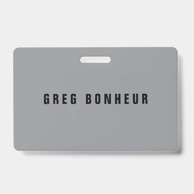 Stylish Modern Looking Name | Grey & Black ID Badge (Front)