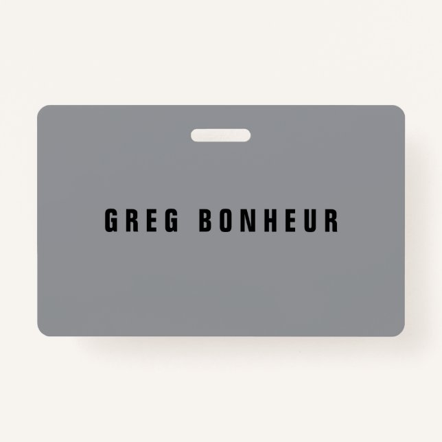Stylish Modern Looking Name | Grey & Black ID Badge (Front)