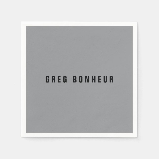 Stylish Modern Looking Name | Grey & Black Napkin (Front)