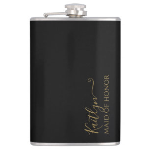 Stylish Modern Maid of Honour Gift Black Gold Hip Flask