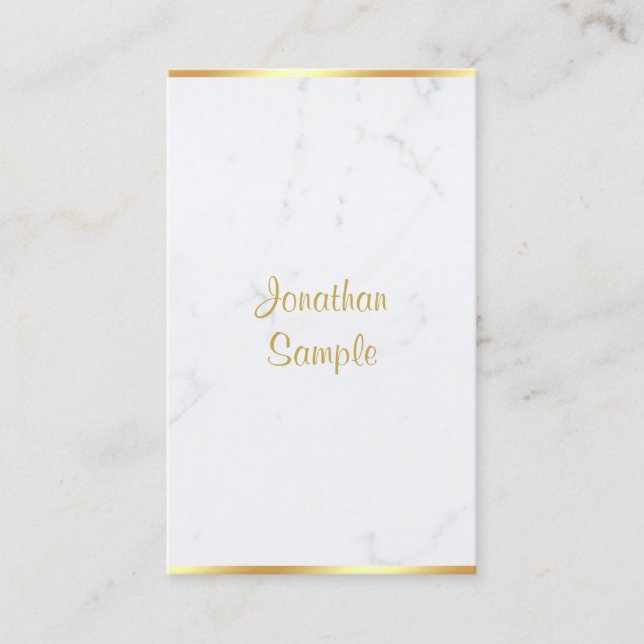 Stylish Modern Marble Gold Handwritten Script Chic Business Card (Front)