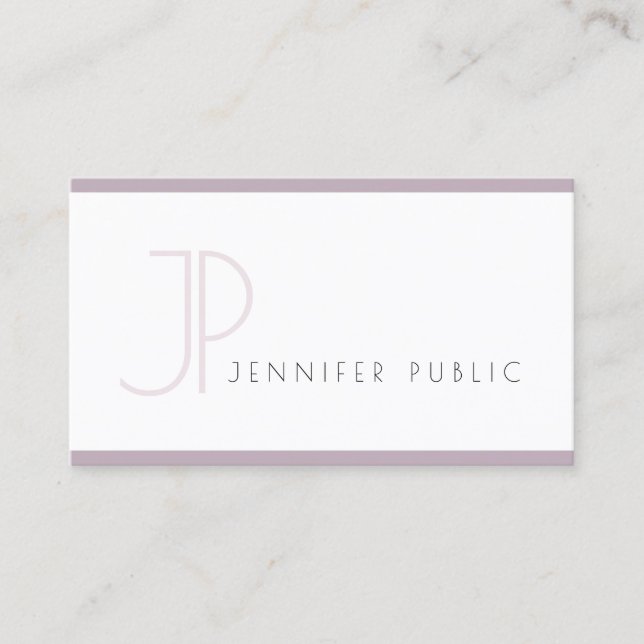 Stylish Modern Minimal Plain Purple White Cool Business Card (Front)