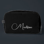 Stylish Modern Minimalist  Script Name  Dopp Kit<br><div class="desc">This accessory pouch can serve as an everyday accessory or makeup bag,  OR Gift your maid of honour,  bridesmaids,  flower girl,  mother of the bride,  and mother in law,  a simple,  minimalist stylish toiletries,  makeup bag. White script name on black. This style with name only,  for everyday use.</div>