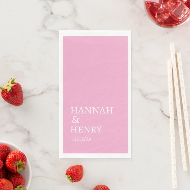 STYLISH MODERN MINIMALIST SCRIPT PINK WEDDING NAPKIN (Insitu)