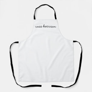 Stylish Modern Minimalist White Script Monogram Apron