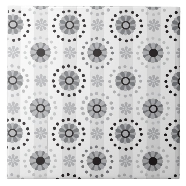 Stylish modern monochrome floral pattern ceramic tile (Front)