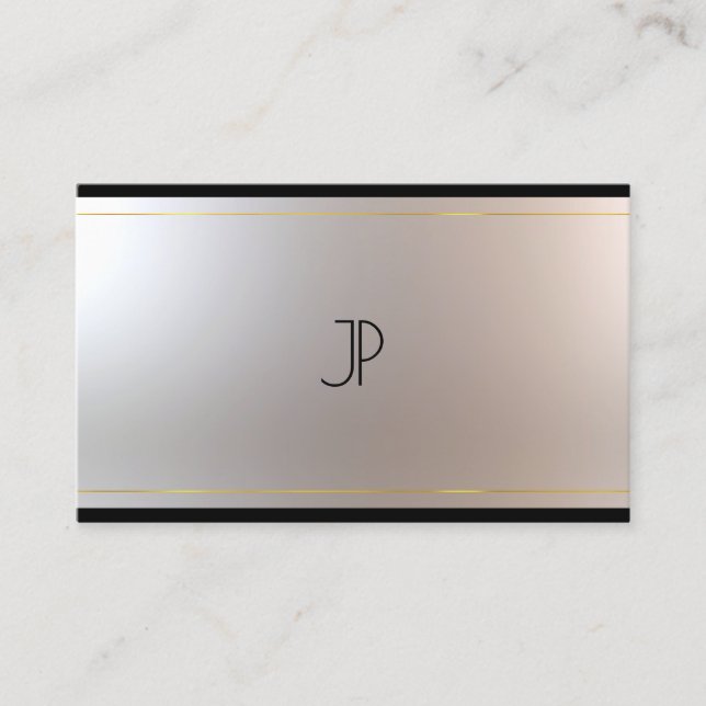 Stylish Modern Monogram Glam Gold Silver Graceful Business Card (Front)