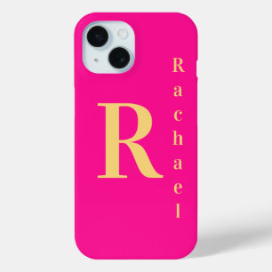 Stylish Modern Monogram Name Hot Pink iPhone 15 Case
