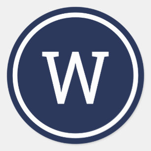 Stylish Modern Monogram Navy Blue Classic Round Sticker