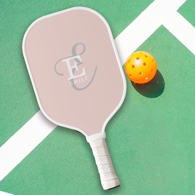 Stylish Modern Monogram Typography Blush Pink Pickleball Paddle (Personalize with your name and monogram initial.)