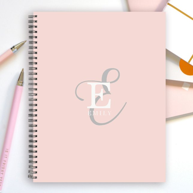 Stylish Modern Monogram Typography Blush Pink Planner (Personalize with your name and monogram initial.)