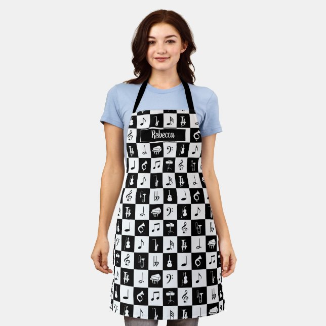 Stylish Modern Music Notes and Instruments Apron (Worn)