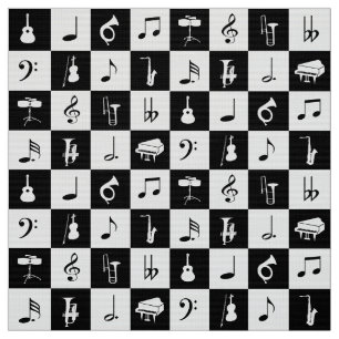 Stylish Modern Music Notes and Instruments Fabric