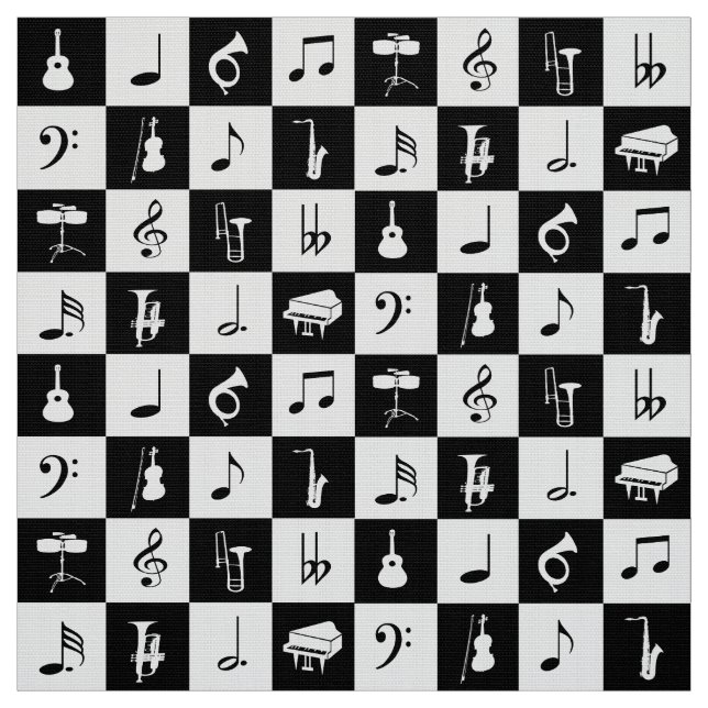 Stylish Modern Music Notes and Instruments Fabric (Swatch)