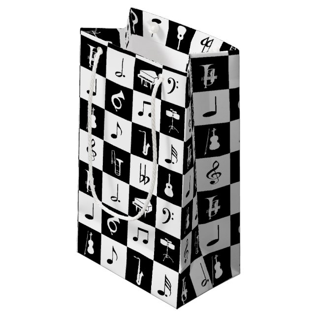 Stylish Modern Music Notes and Instruments Small Gift Bag (Front Angled)