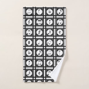 Stylish modern musical notes pattern bath towel set