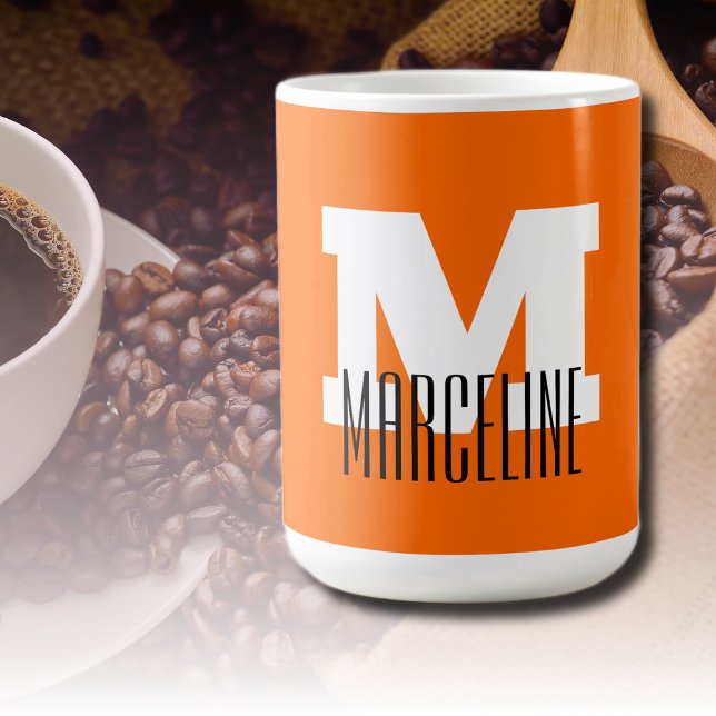 Stylish Modern Name Initial | Neon Sunset Orange Coffee Mug (Creator Uploaded)