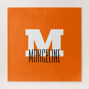 Stylish Modern Name Initial   Neon Sunset Orange Jigsaw Puzzle