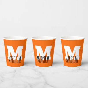 Stylish Modern Name Initial Neon Sunset Orange Paper Cups