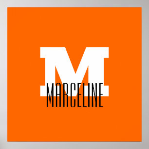 Stylish Modern Name Initial   Neon Sunset Orange Poster