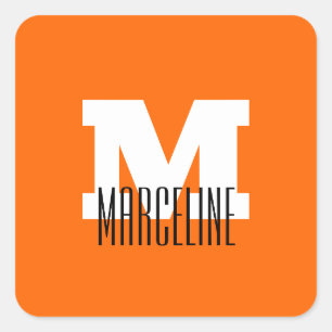 Stylish Modern Name Initial   Neon Sunset Orange Square Sticker