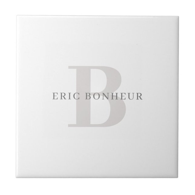 Stylish Modern Name & Monogram Ceramic Tile (Front)