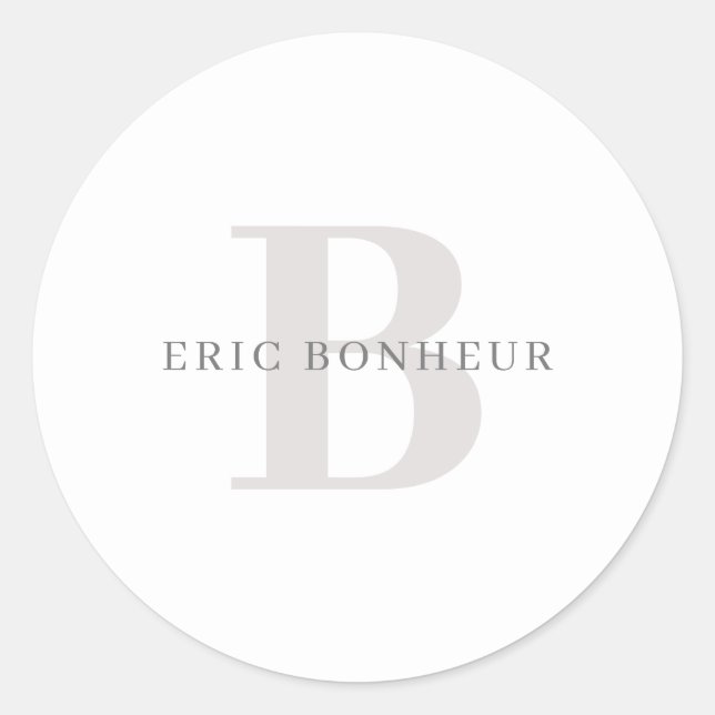 Stylish Modern Name & Monogram Classic Round Sticker (Front)