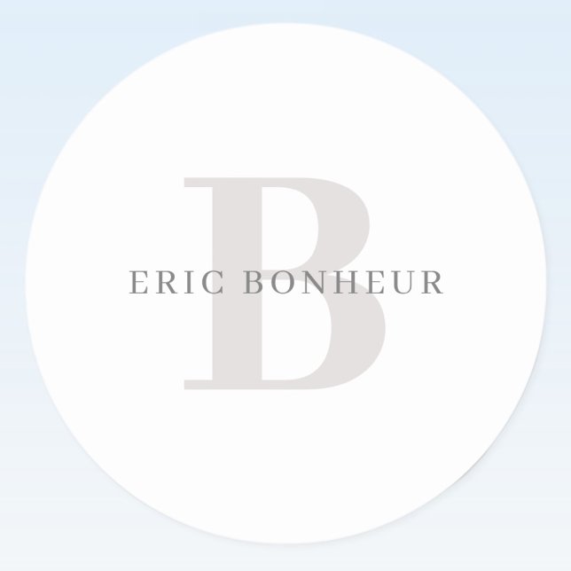 Stylish Modern Name & Monogram Classic Round Sticker (Creator Uploaded)