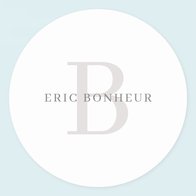Stylish Modern Name & Monogram Classic Round Sticker (Creator Uploaded)
