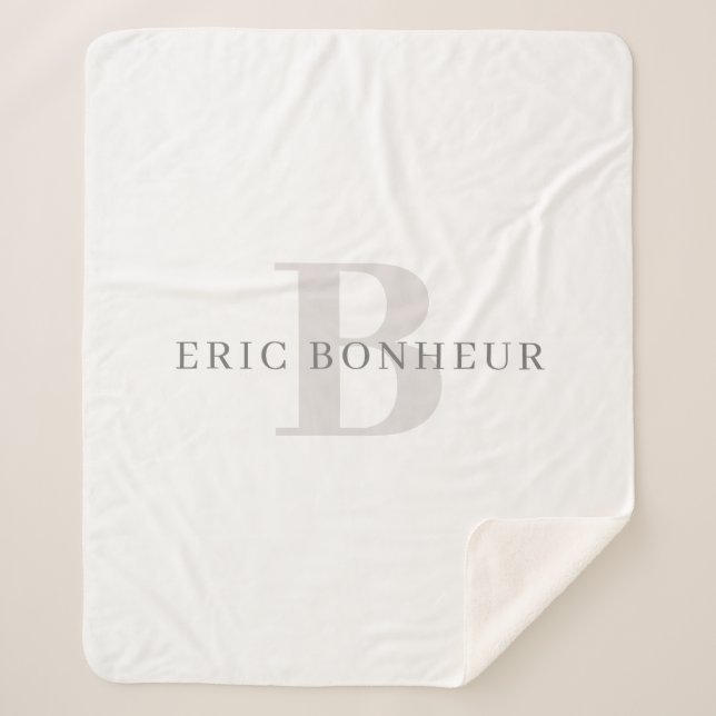 Stylish Modern Name & Monogram Sherpa Blanket (Front)