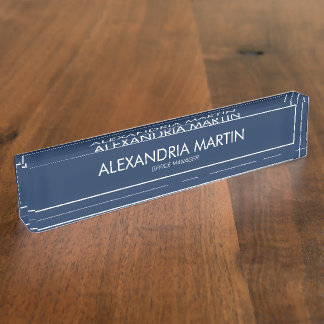 Stylish Modern Navy Blue White Office Manager Nameplate