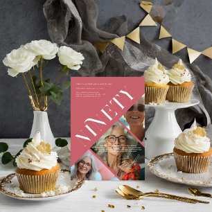 Stylish Modern Ninety   90th Birthday 3 Photo Invitation