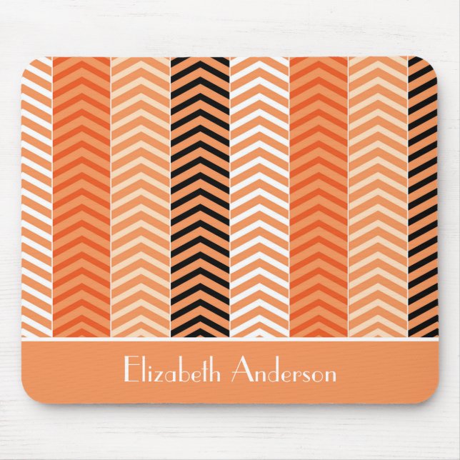 Stylish Modern Orange Chevron Stripes and Name Mouse Pad (Front)