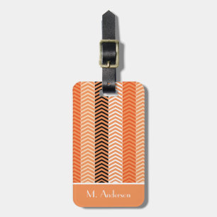 Stylish Modern Orange Chevron Stripes With Name Luggage Tag