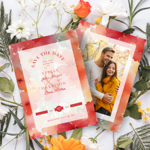 Stylish Modern Orange & Red Shades Floral Wedding Save The Date