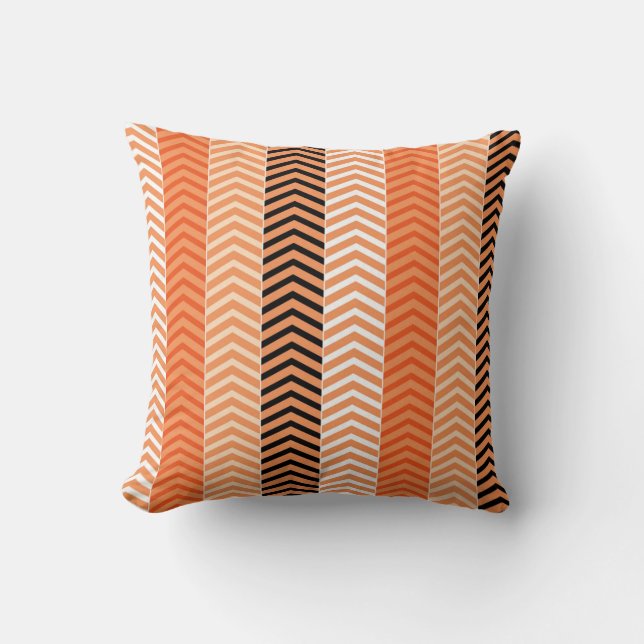 Stylish Modern Orange Variegated Chevron Stripes Cushion (Front)