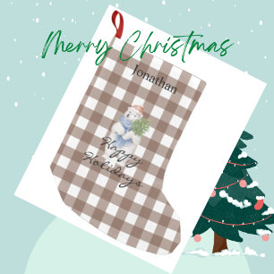 Stylish modern personalised scottish tartan brown small christmas stocking