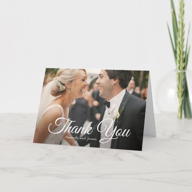 Stylish Modern Photo Custom Wedding Thank You Card (Front)