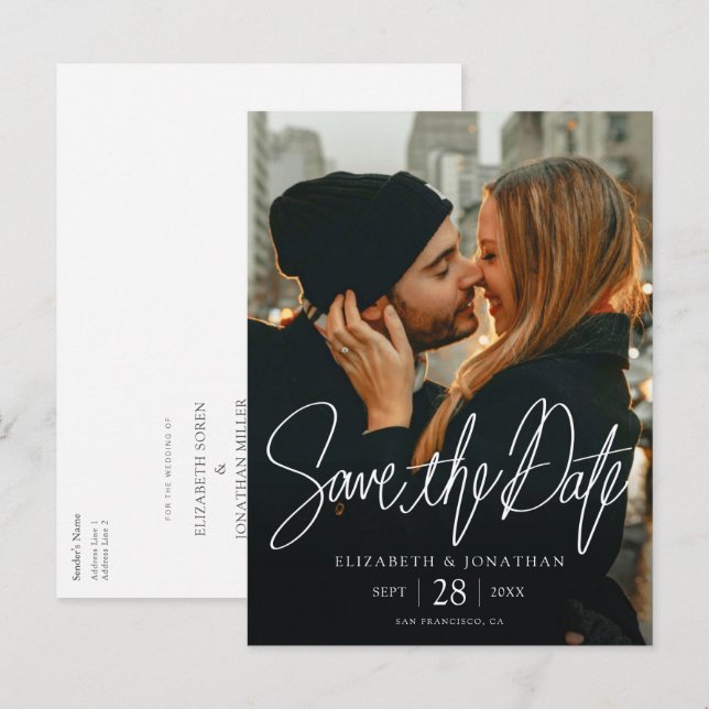 Stylish Modern Photo Save the Date Wedding  Announcement Postcard (Front/Back)