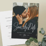 Stylish Modern Photo Save the Date Wedding Card<br><div class="desc">This simple, stylish modern photo save the date wedding card features crisp white text with a chic 'Save the Date' message above your names, date and wedding locale. The default shape is standard sharp corners, but this design also looks great with rounded corners, so try both looks in editing mode...</div>