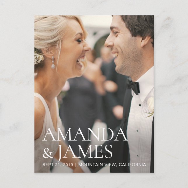 Stylish Modern Photo Wedding Save the Date Custom Announcement Postcard (Front)