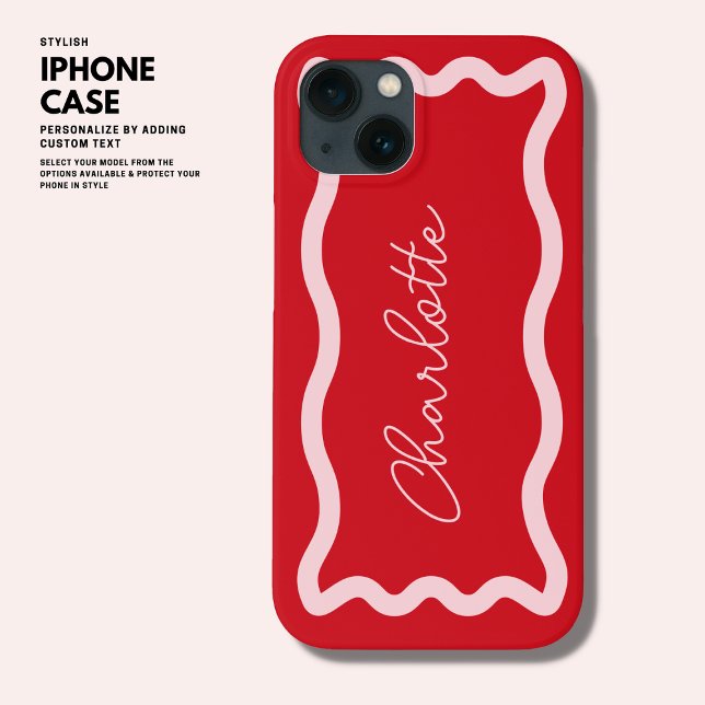 Stylish Modern Pink and Red Monogram Retro Wave Case-Mate iPhone Case (Creator Uploaded)