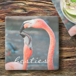 Stylish Modern Pink Flamingos Photo Besties Script Stone Coaster<br><div class="desc">Who says flamingos can’t have fun with their favourite pal? Relax with your favourite beverage while you use this stunning, colourful photography stone coaster of two pink flamingos playing around. Makes a great gift for your best friend! You can easily personalise this stone coaster plus I also offer customisation on...</div>