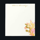 Stylish Modern Pink Green Cactus Personalised Name Notepad<br><div class="desc">This stylish notepad features a whimsical cactus illustration in pink,  orange,  and green. Personalise it with your name in beautiful script lettering. Great gift idea!</div>