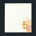 Stylish Modern Pink Green Cactus Personalised Name Notepad<br><div class="desc">This stylish notepad features a whimsical cactus illustration in pink,  orange,  and green. Personalise it with your name in beautiful script lettering. Great gift idea!</div>