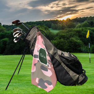 Stylish Modern Pink & Green Camouflage,Personalise Golf Towel